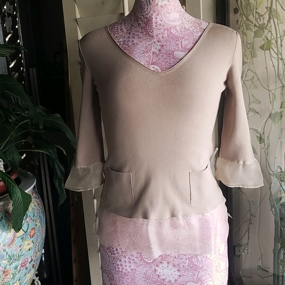 Vtg Jill Sanders blouse beige small organza detail